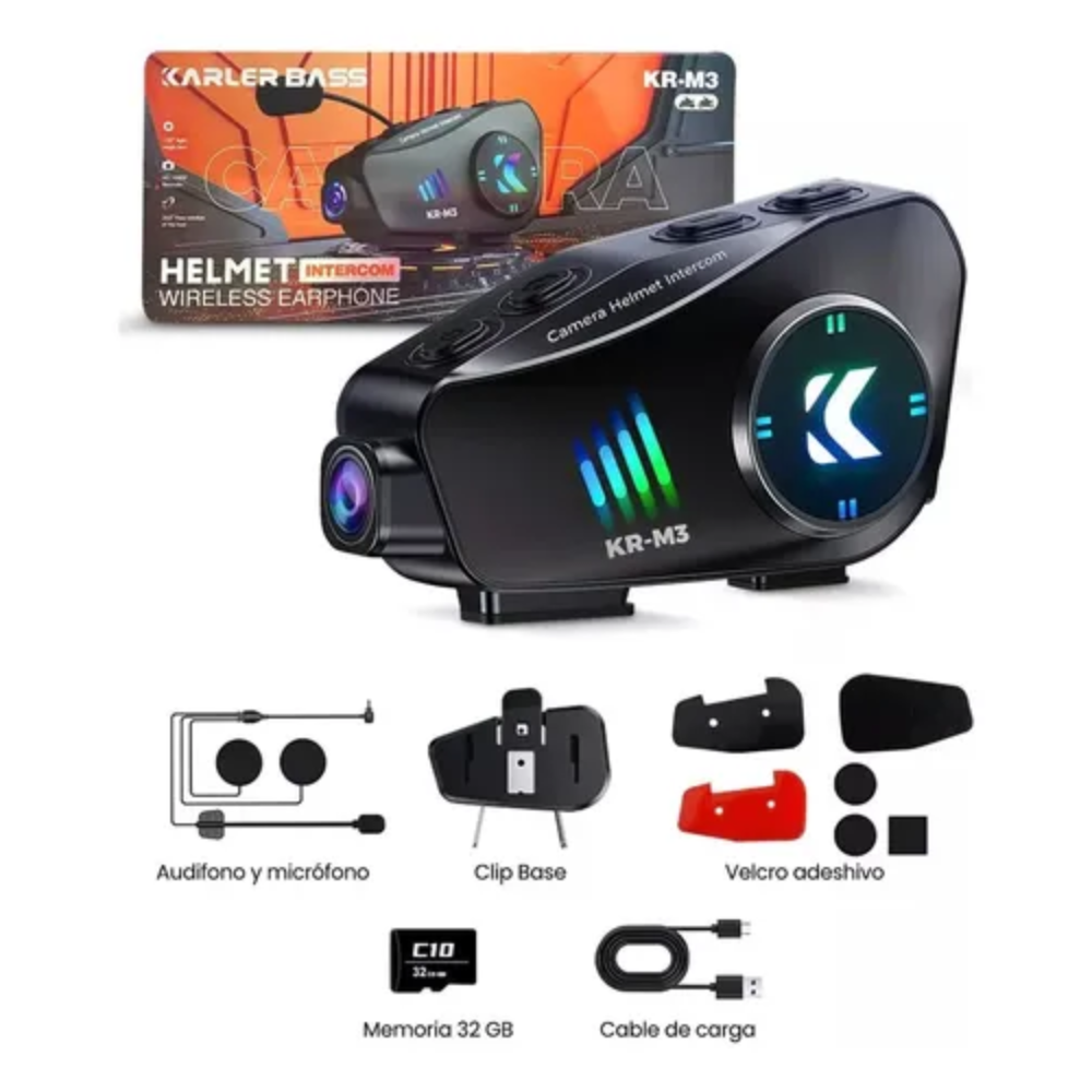 Intercomunicador Casco Moto KR-M3 Con Cámara HD 1080P