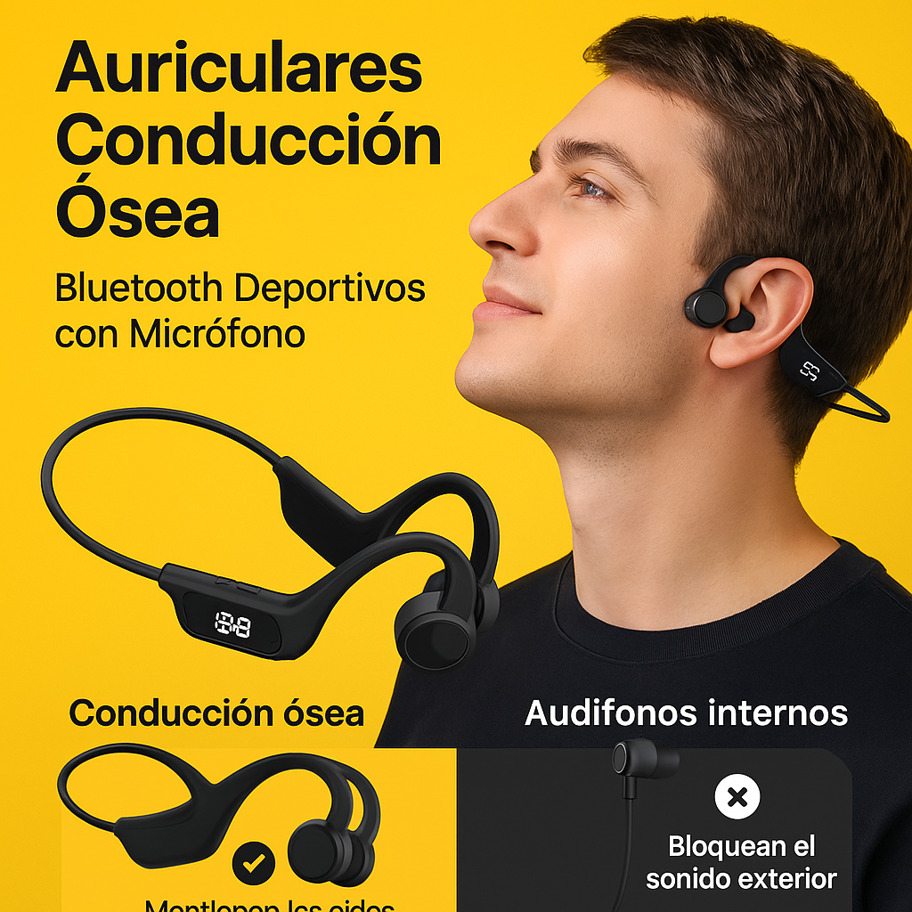 Auriculares Conducción Ósea Bluetooth Deportivos con Micrófono